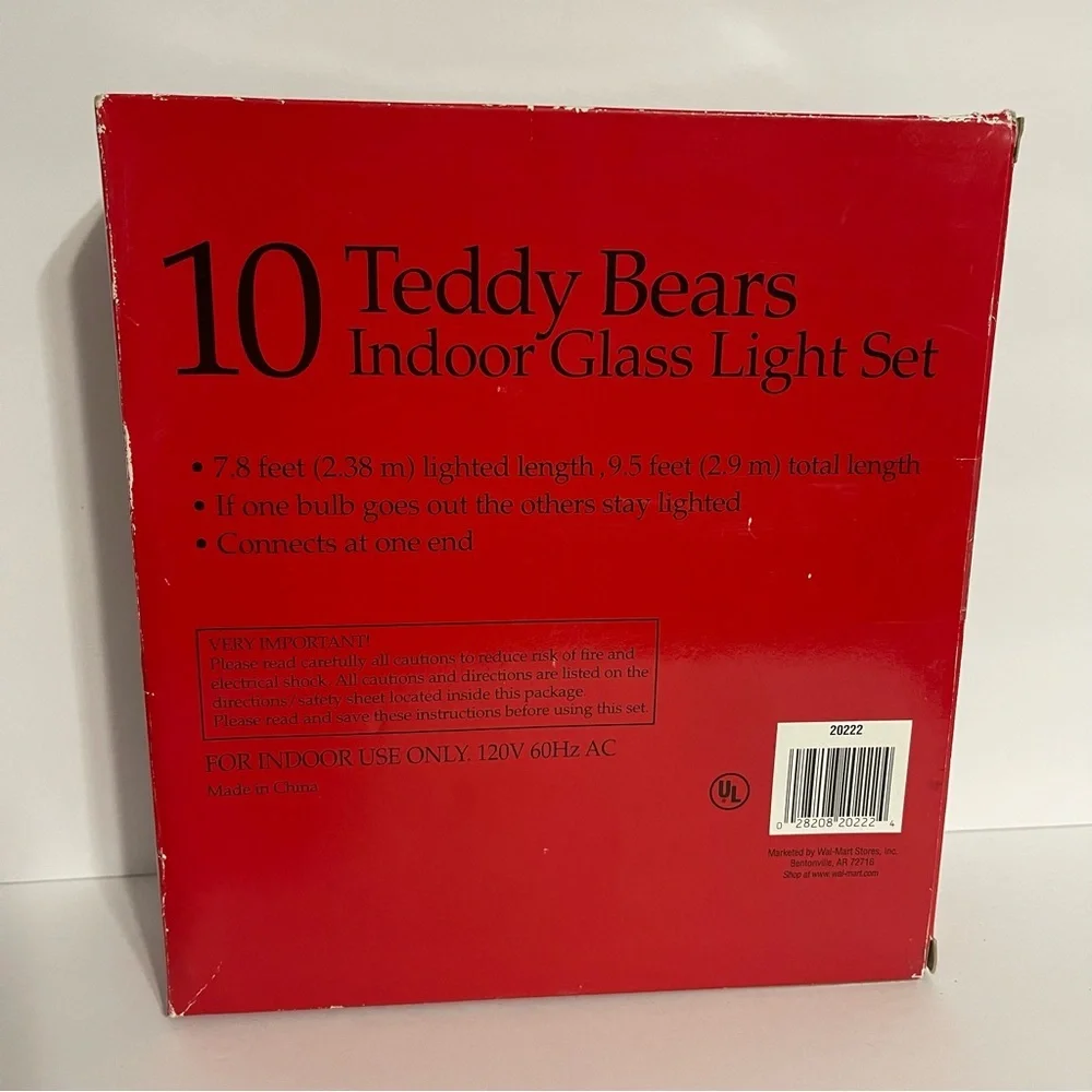 Christmas String Light Glass Teddy Bear Vintage Set Holiday Time 90's